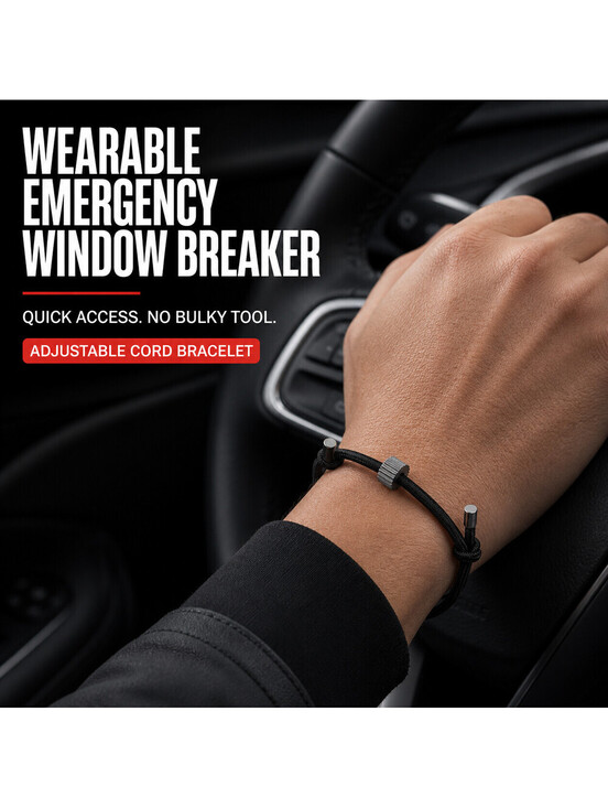 Jewelry - Car Window Breaker Bracelet Emergency Escape Tool Tungsten Carbide Bead Black